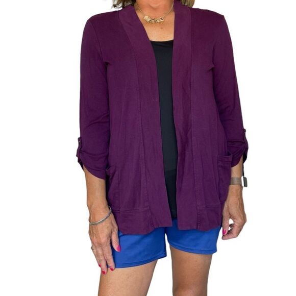 AMETHYST CROPED SLEEVE KNIT SWEATER CARDIGAN - Picture 1 of 5